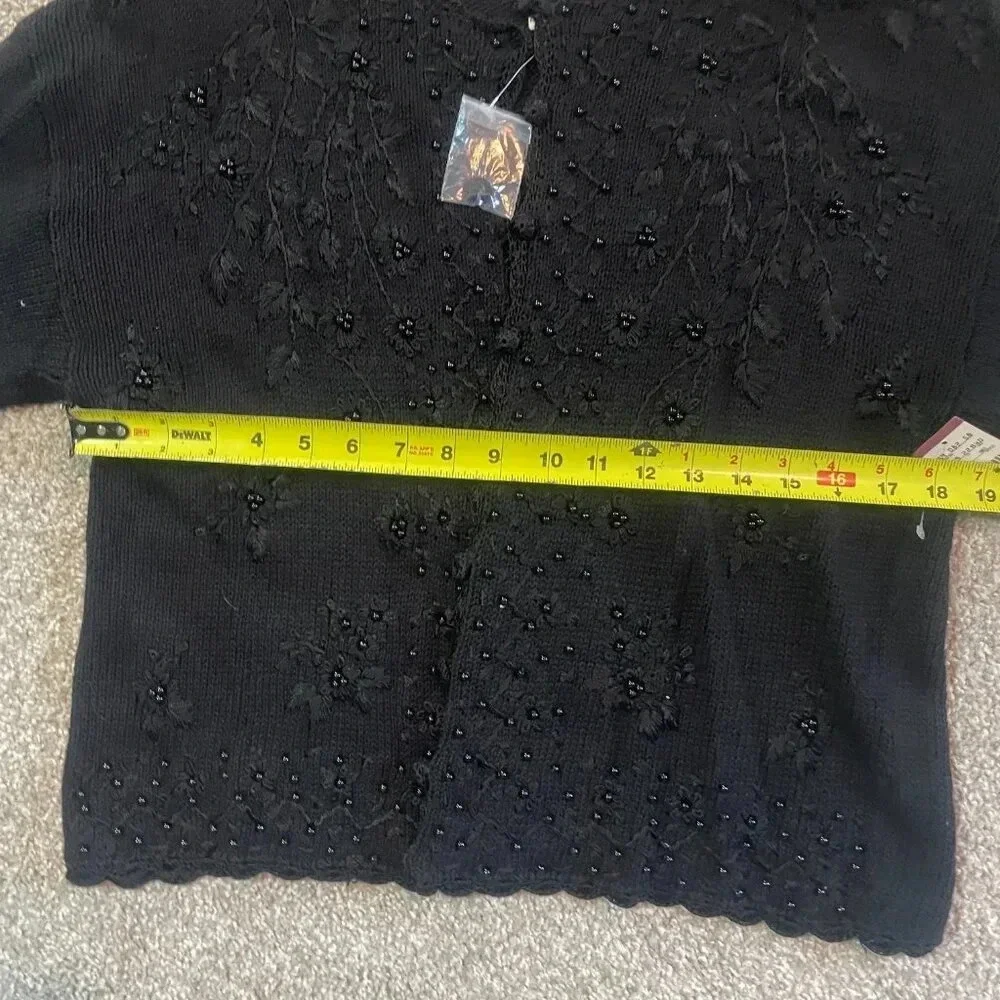 NWT Vintage 90s Black Dark Academia Floral Embroidered Knit Cardigan - Picture 10 of 14
